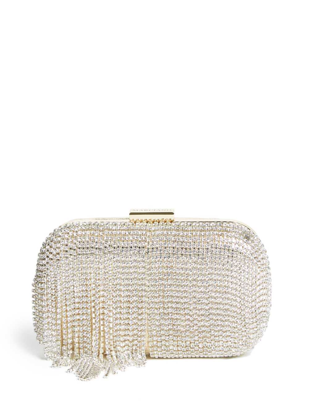 Silver Women\'s Guess Rhinestone Fringe Clutch Handbags Australia Sale | 204KVRMJI