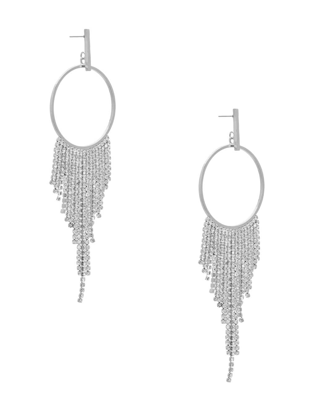 Silver Women's Guess Rhinestone Fringe Hoop Earrings Australia Sale | 235KXHUYZ