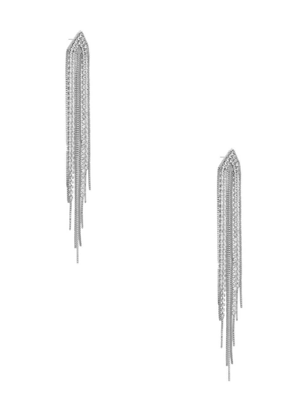 Silver Women's Guess Rhinestone Fringe Linear Earrings Australia Sale | 031KSPEHF