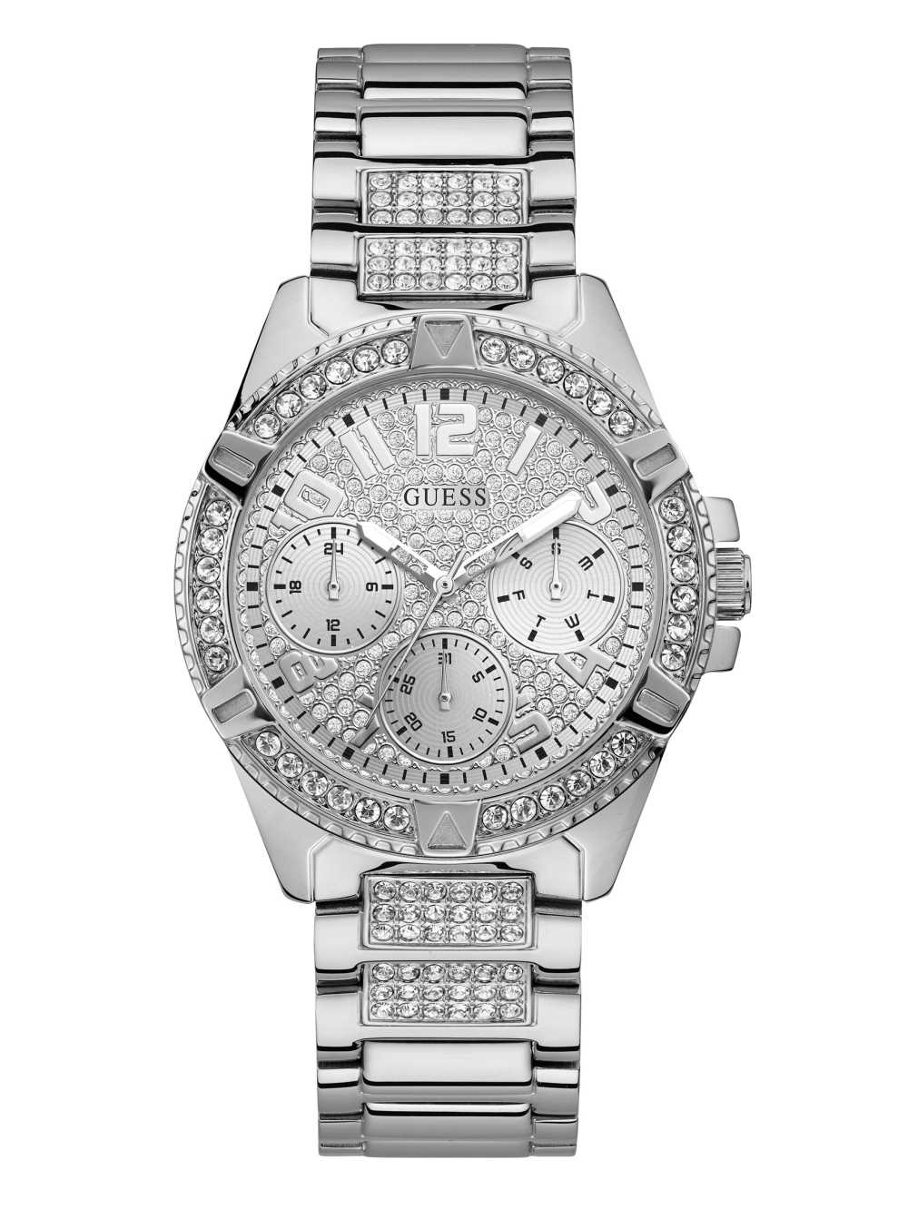 Silver Women\'s Guess Rhinestone Silver-Tone Multifunction Watches Australia Sale | 468ZJRSNX