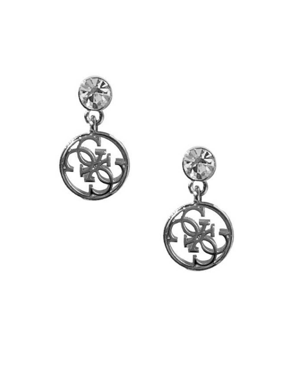 Silver Women\'s Guess Silver-Tone Quattro G Logo Drop Earrings Australia Sale | 034JRCQHK