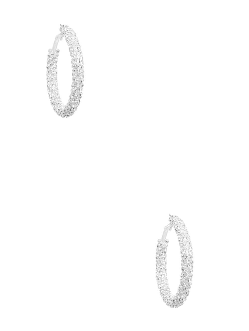 Silver Women's Guess Silver-Tone Rhinestone Hoop Earrings Australia Sale | 390JLDPNC