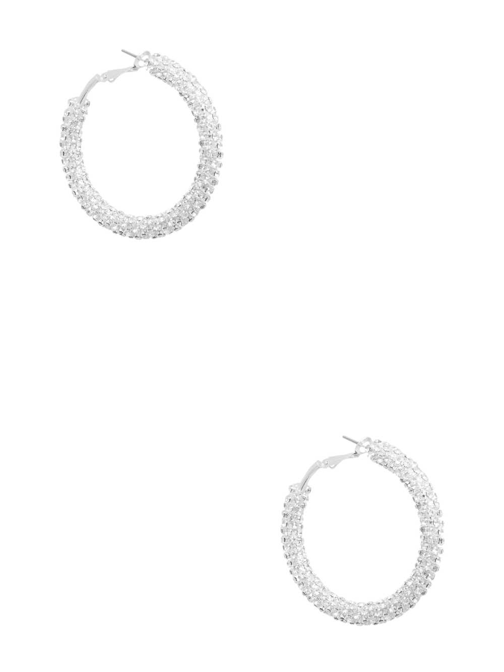 Silver Women\'s Guess Silver-Tone Rhinestone Hoop Earrings Australia Sale | 390JLDPNC