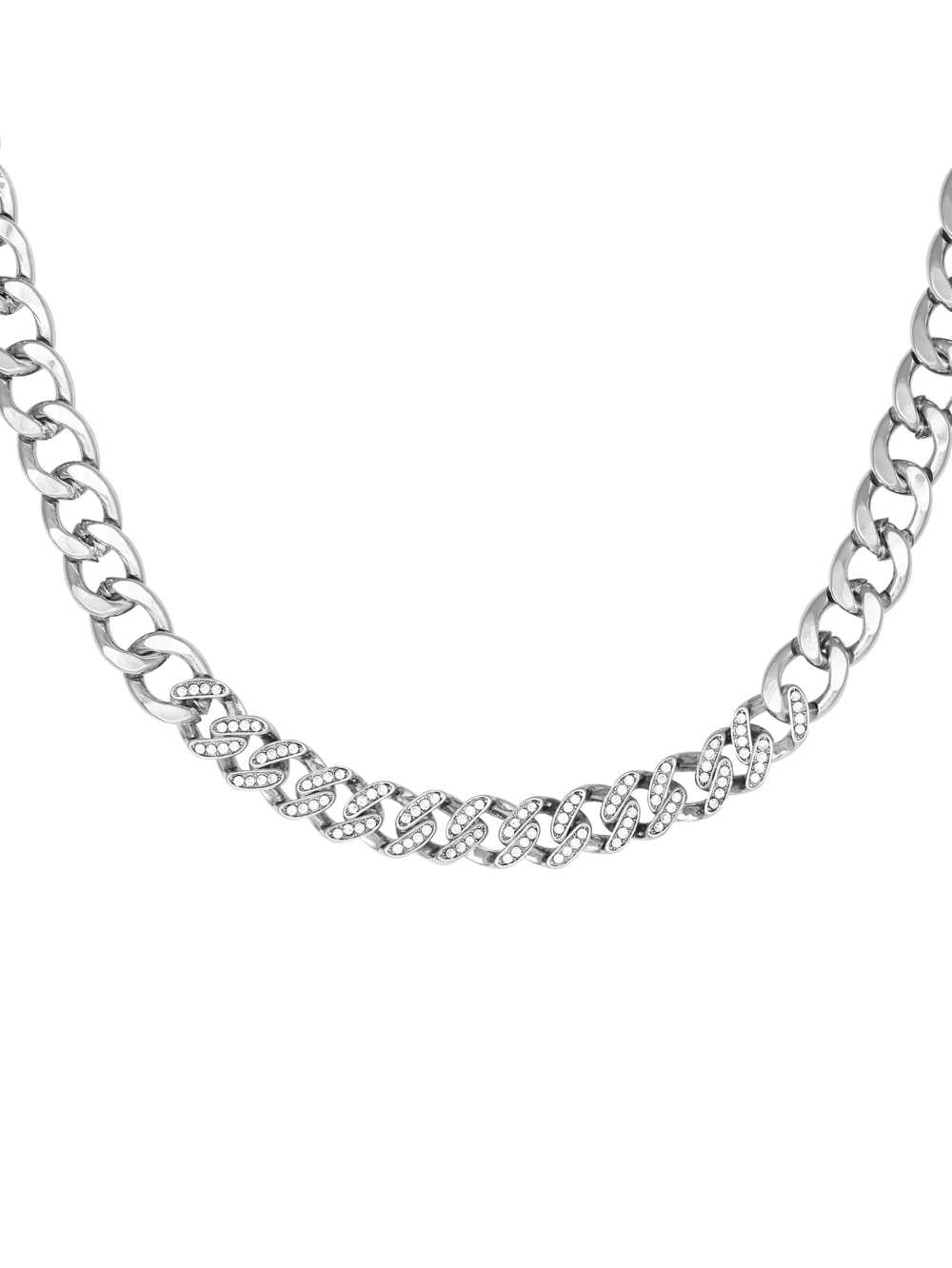 Silver Women\'s Guess Silver-Tone Rhinestone Chain Neckline Necklace Australia Sale | 450DOMBUN