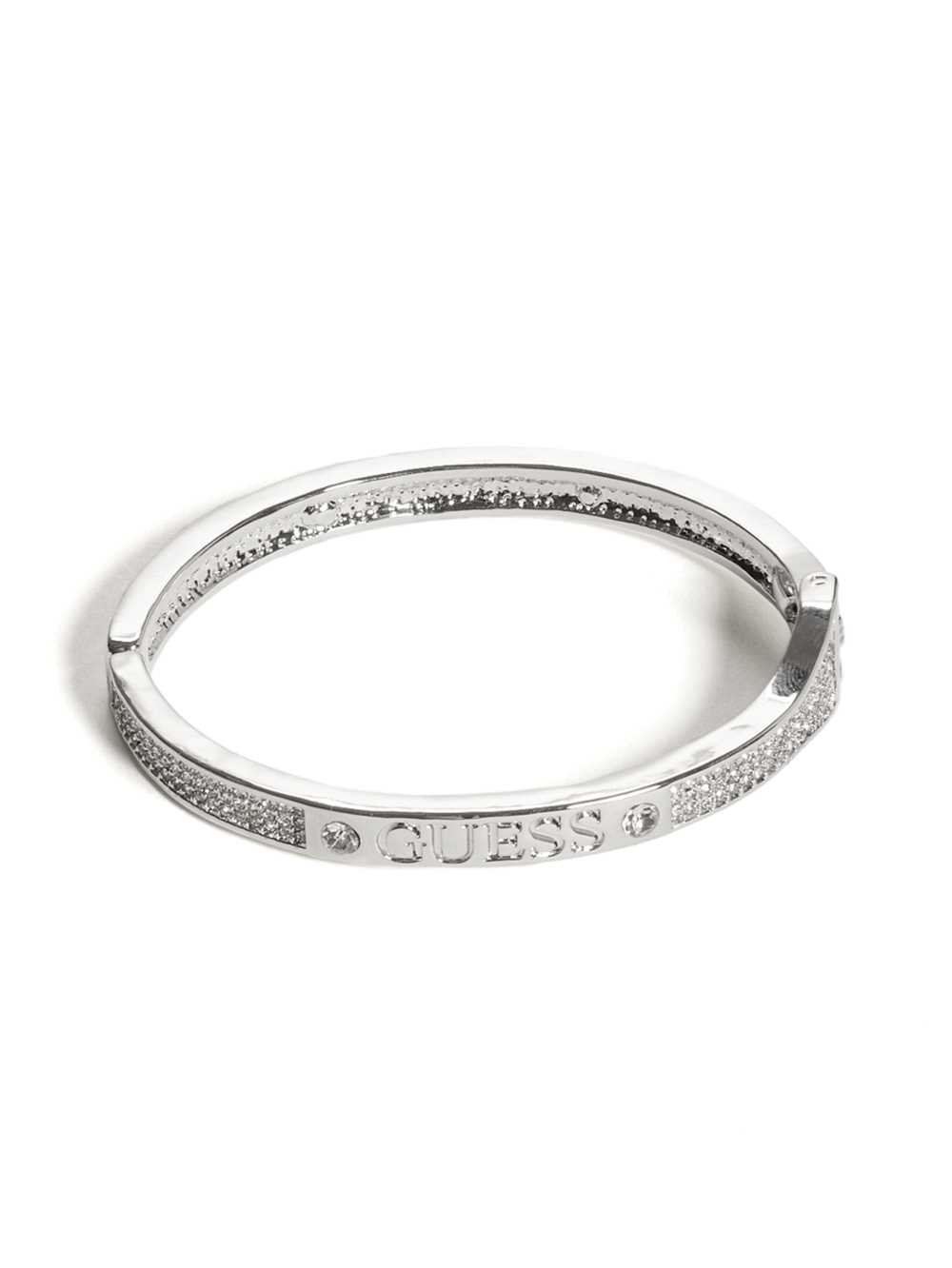 Silver Women's Guess Silver-Tone Rhinestone Bangle Ring Australia Sale | 609RGQJVU