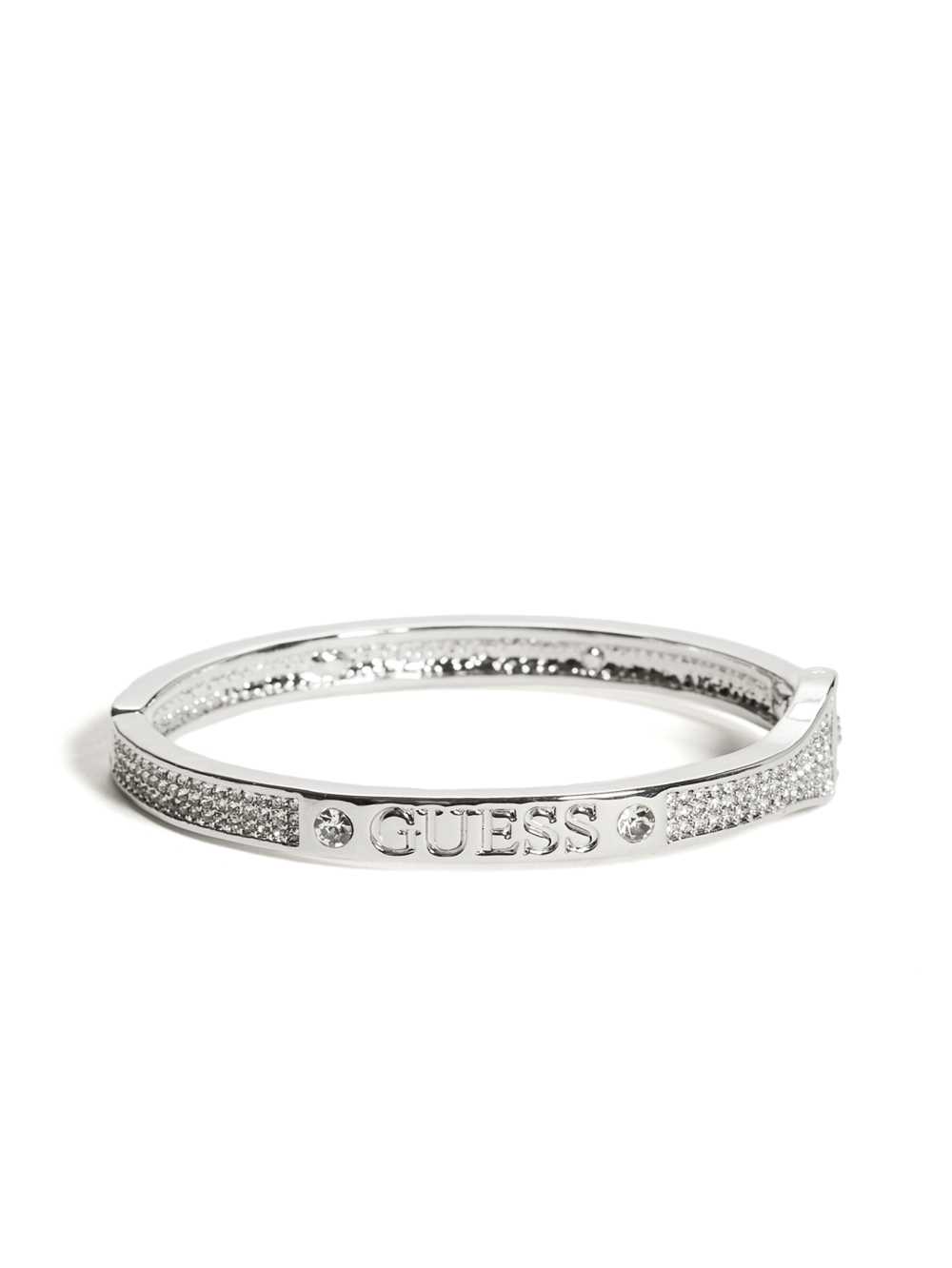 Silver Women\'s Guess Silver-Tone Rhinestone Bangle Ring Australia Sale | 609RGQJVU