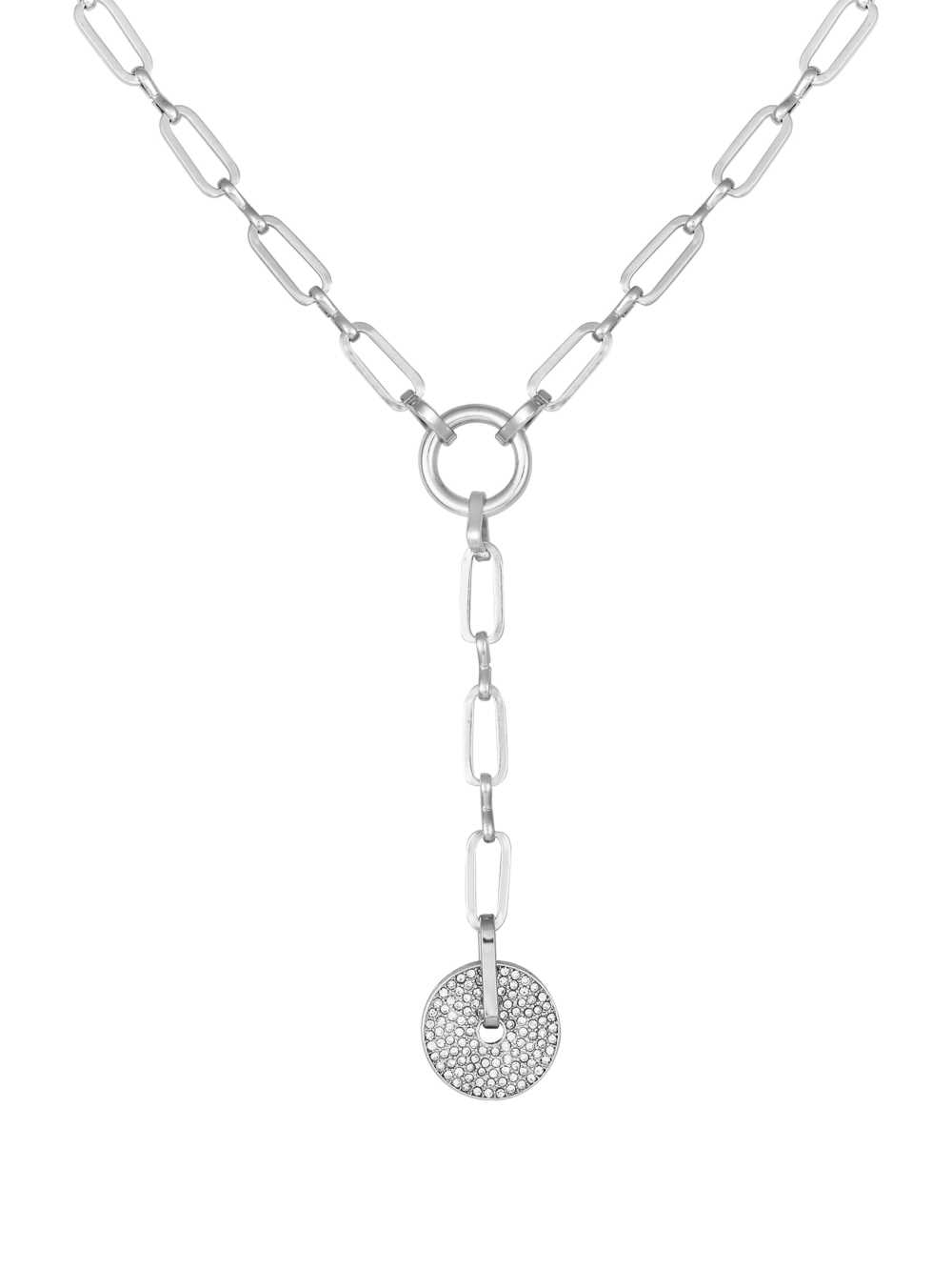 Silver Women\'s Guess Silver-Tone Rhinestone Disc Necklace Australia Sale | 932JKTMZX