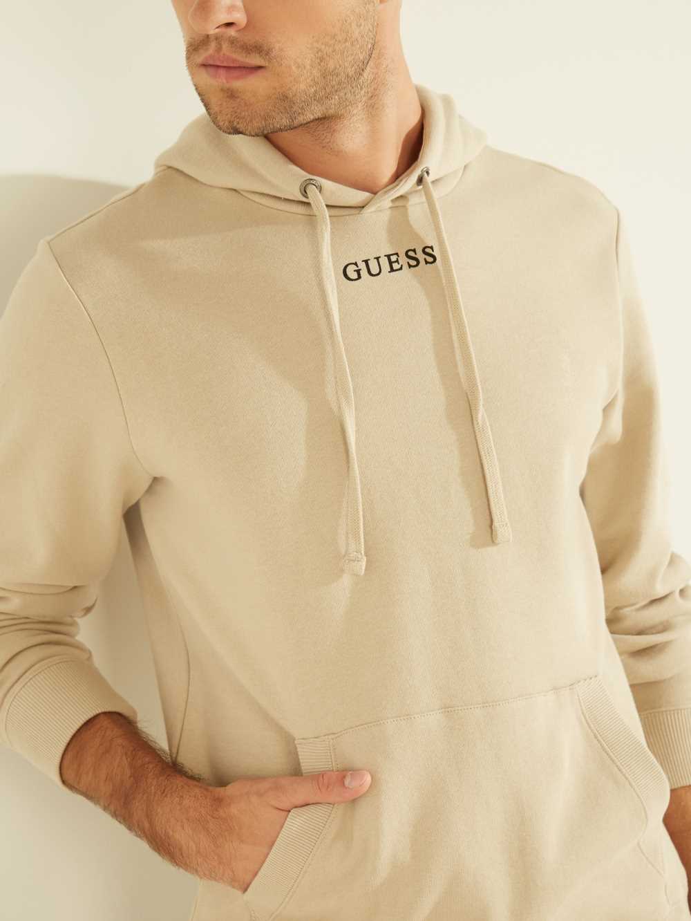 Titanium Men's Guess Eco Roy Embroidered Logo Hoodie Australia Sale | 149QIDRMF