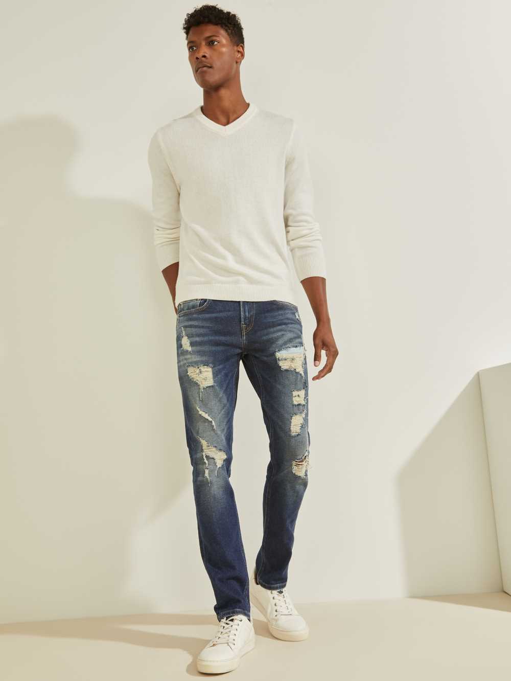 Wash Men's Guess Eco Destroyed Skinny Jeans Australia Sale | 325ZGKQJN