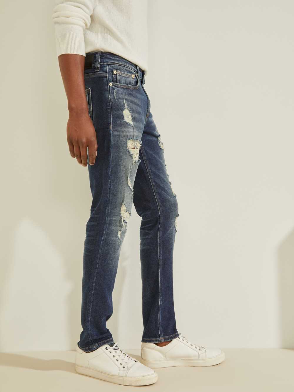 Wash Men's Guess Eco Destroyed Skinny Jeans Australia Sale | 325ZGKQJN