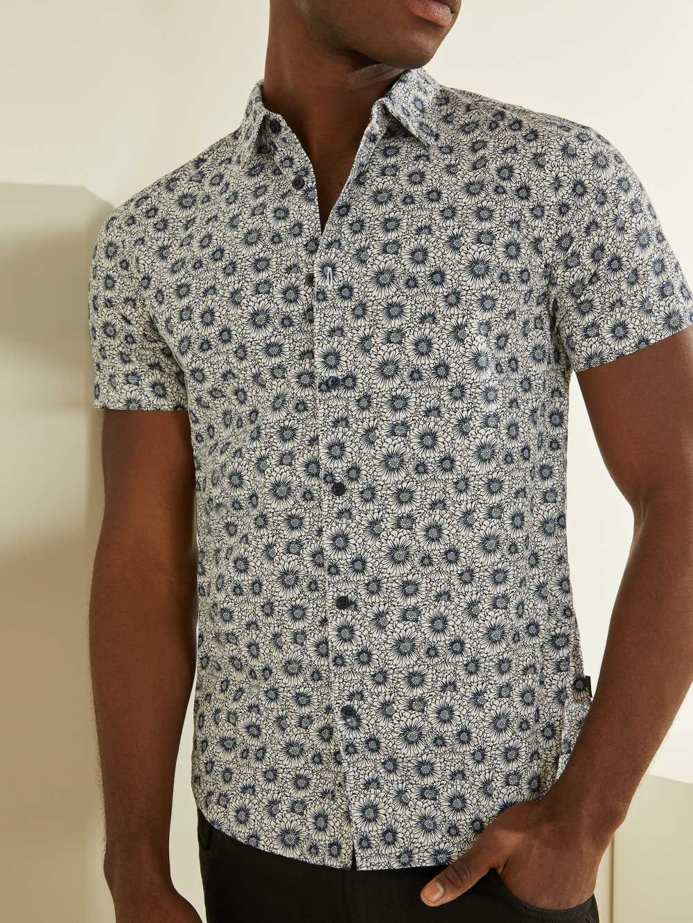 White Flower Men's Guess Liberty Printed Shirts Australia Sale | 082MFJRKA