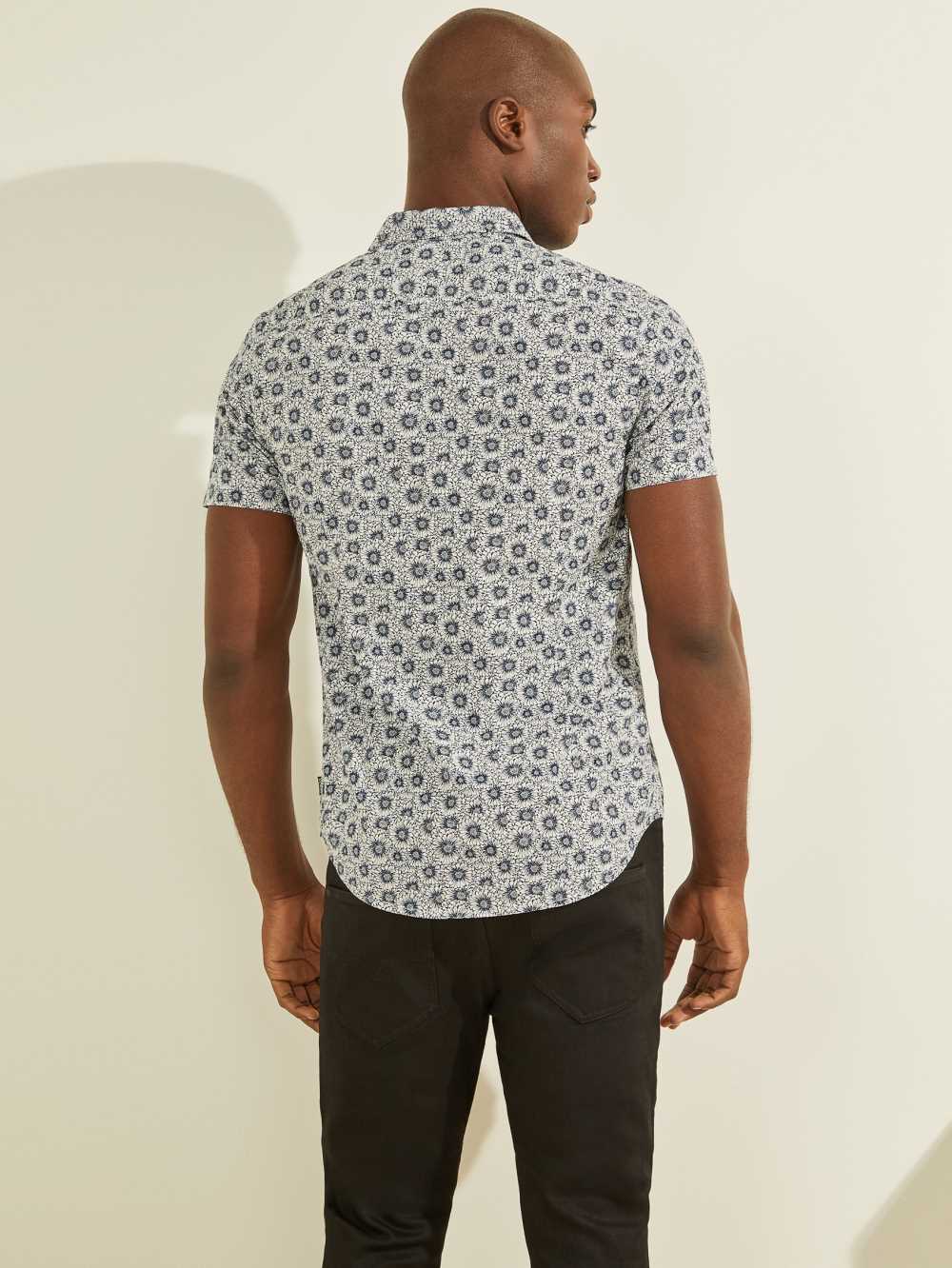 White Flower Men's Guess Liberty Printed Shirts Australia Sale | 082MFJRKA