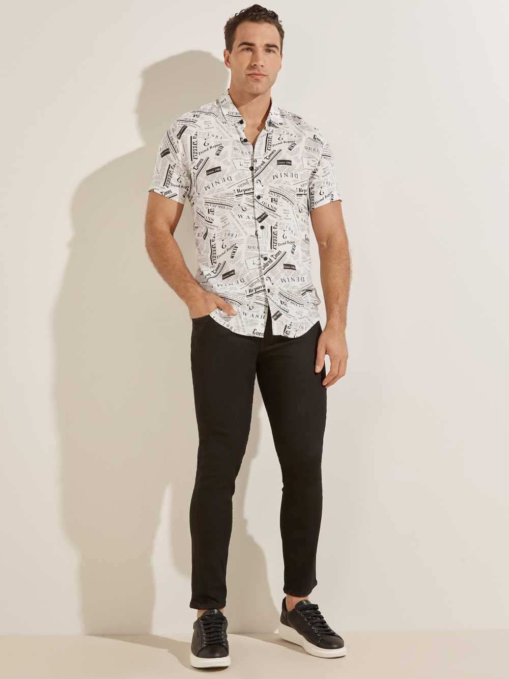 White Flower Men's Guess Rebel News Shirts Australia Sale | 034LKXVDE