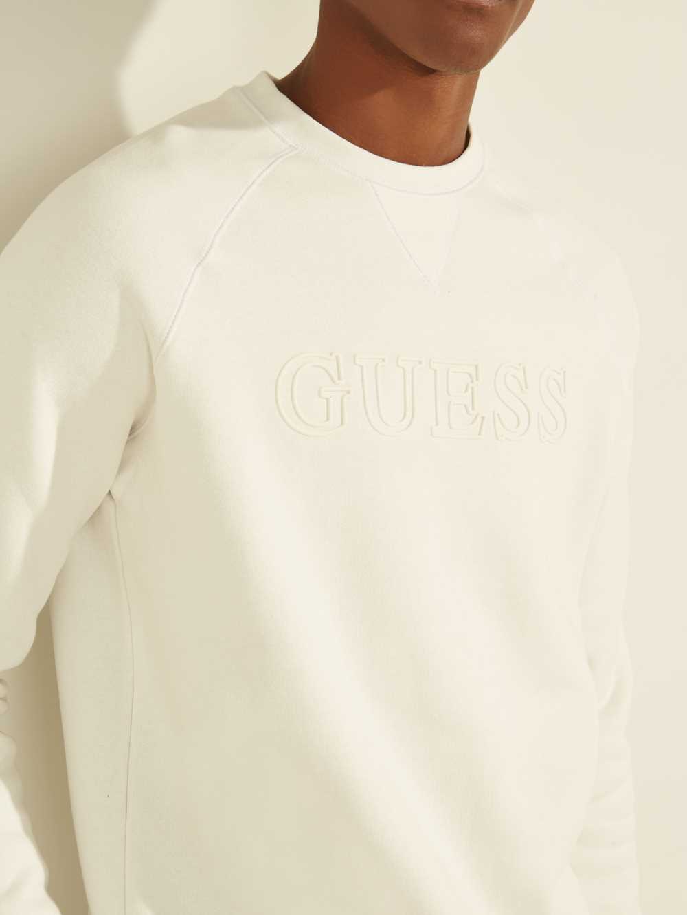 White Men's Guess Aldwin Crewneck Sweatshirt Australia Sale | 984KHMOGU