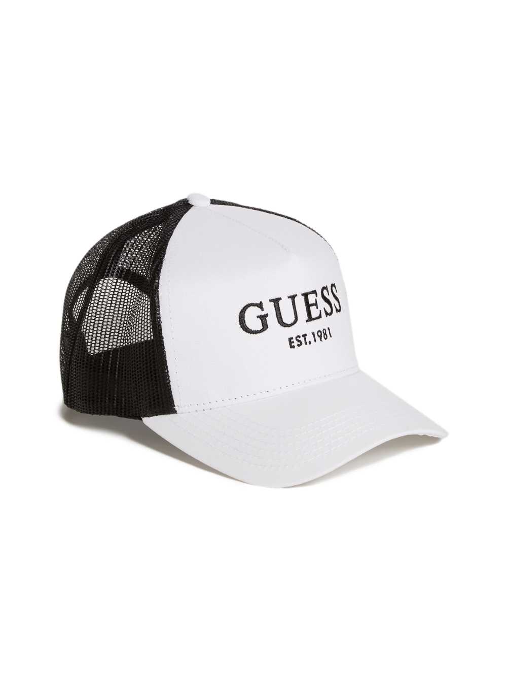 White Men\'s Guess Contrasting Logo Trucker Hats Australia Sale | 601XHCWNO