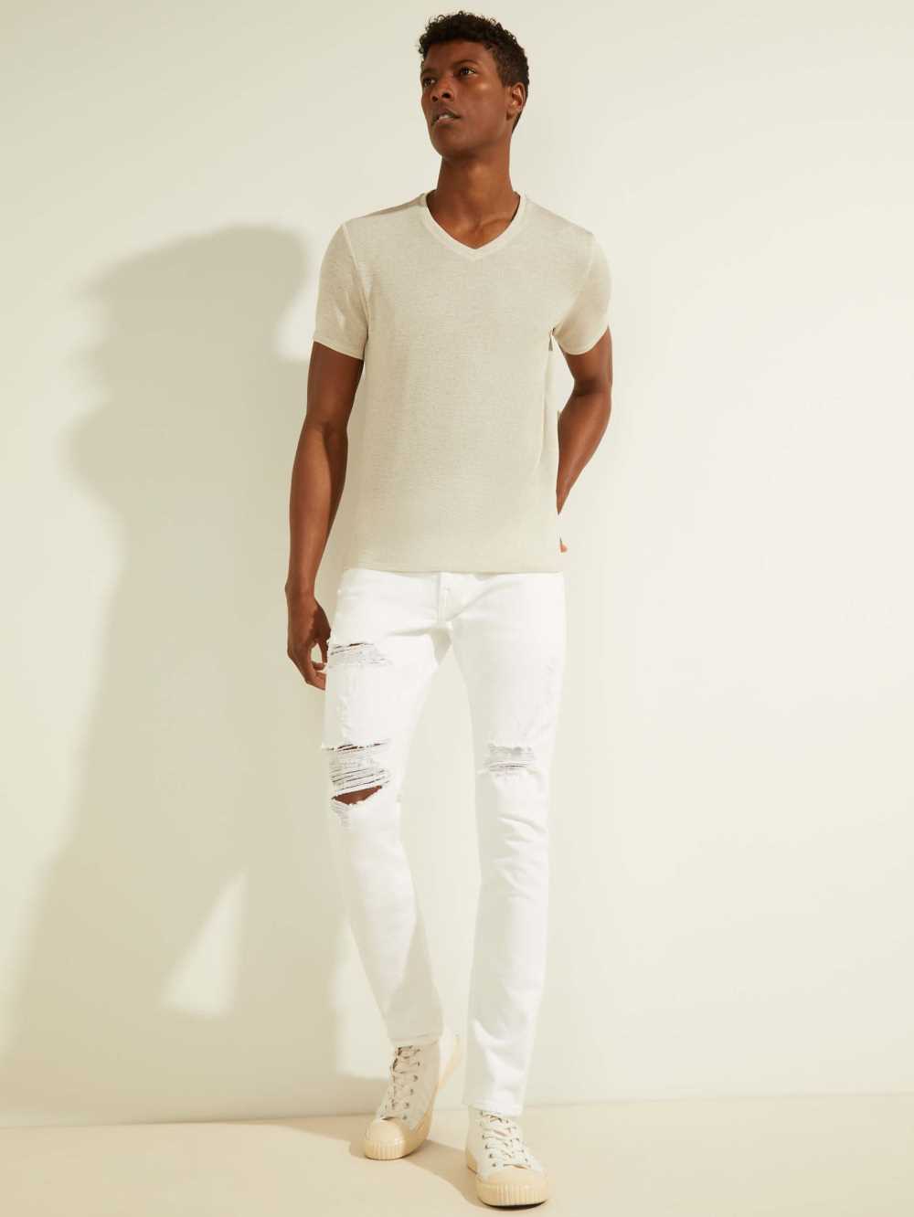 White Men's Guess Destroyed Painter's Skinny Jeans Australia Sale | 465JCYHDQ