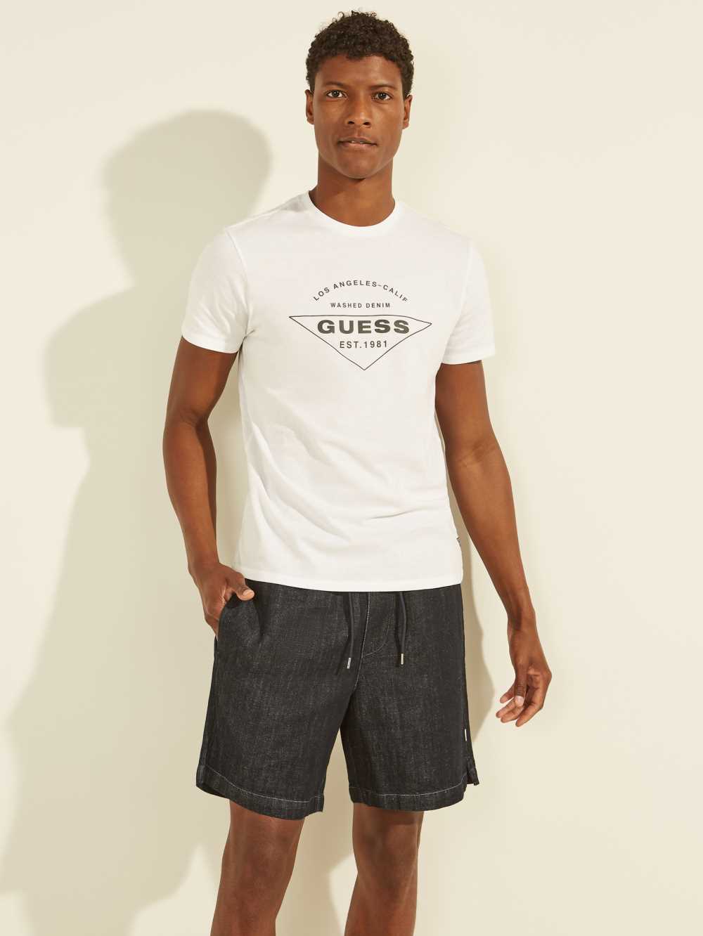 White Men\'s Guess Eco Logo T-shirt Australia Sale | 956OWCBUX