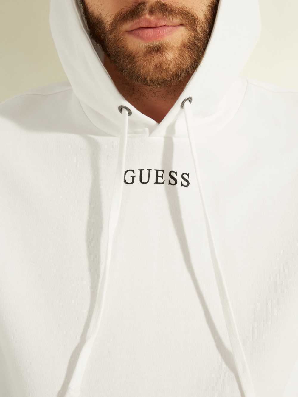 White Men's Guess Eco Roy Embroidered Logo Hoodie Australia Sale | 741WJEODH