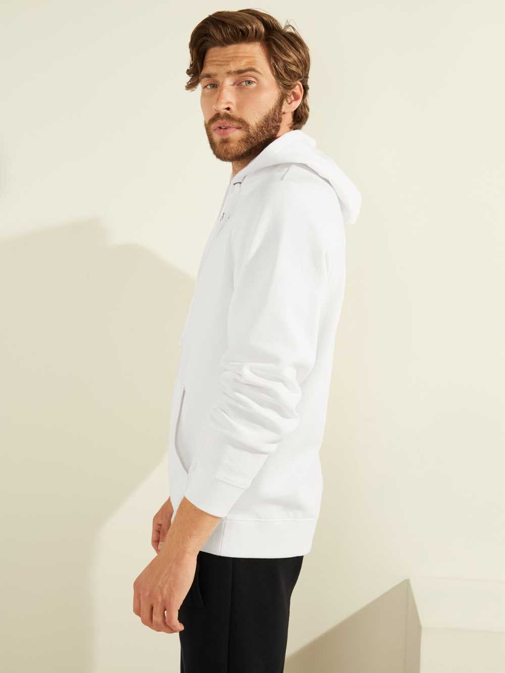 White Men's Guess Eco Roy Embroidered Logo Hoodie Australia Sale | 741WJEODH