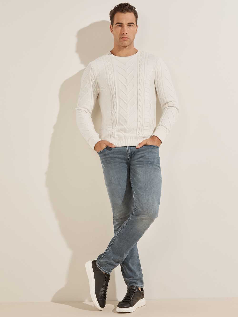 White Men's Guess Liam Mixed Cable Sweaters Australia Sale | 468IRZFTE