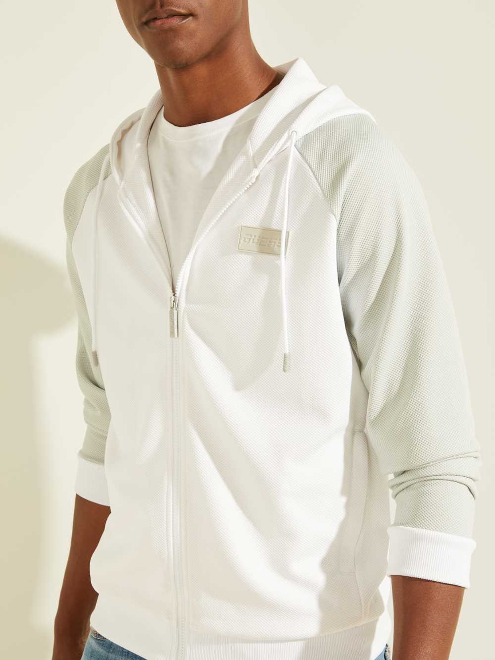 White Men's Guess Logo Patch Active Hoodie Australia Sale | 824CDTIJP