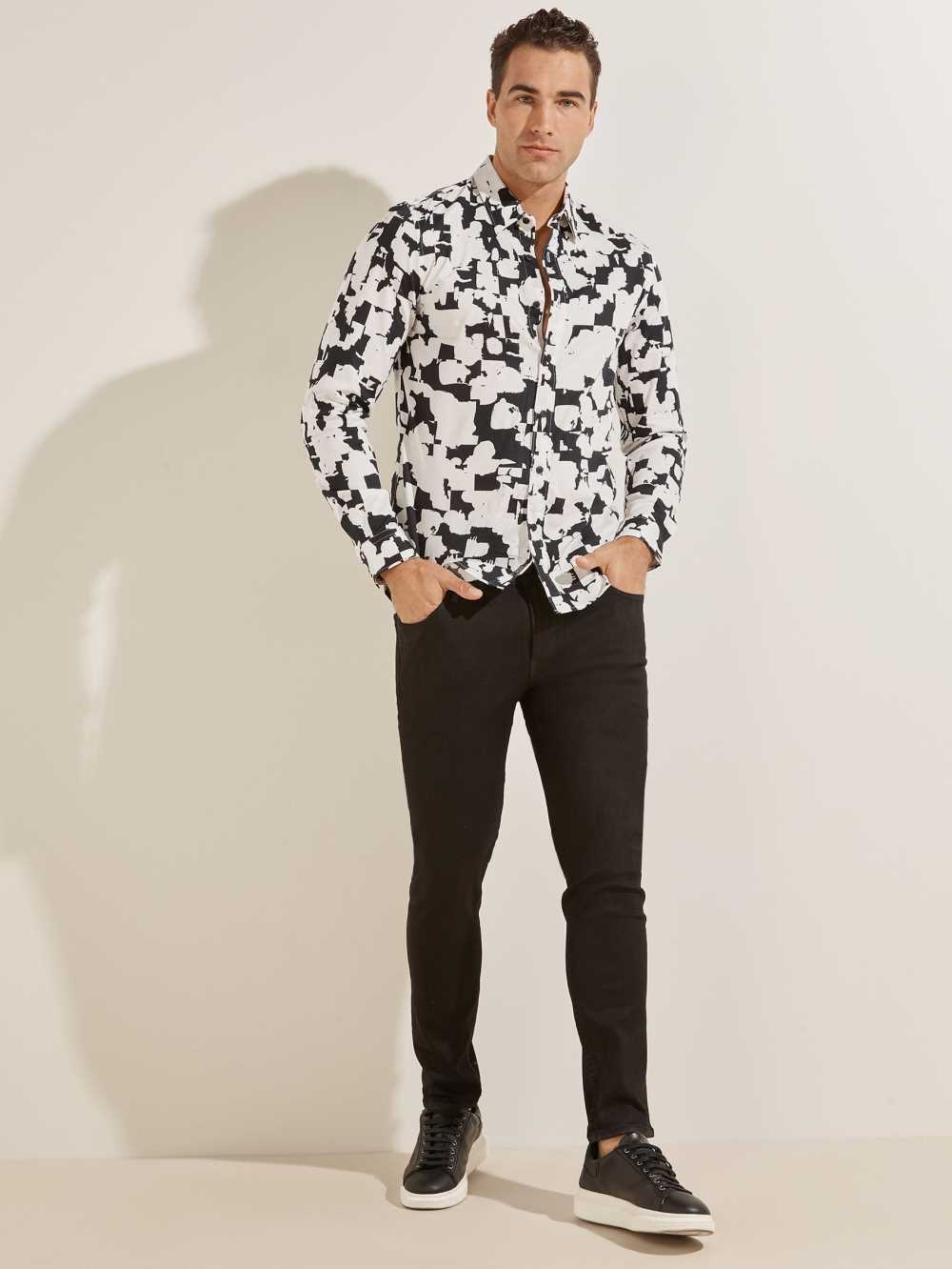 White Men's Guess Luxe Abstract Splatter Shirts Australia Sale | 128SIRFZD