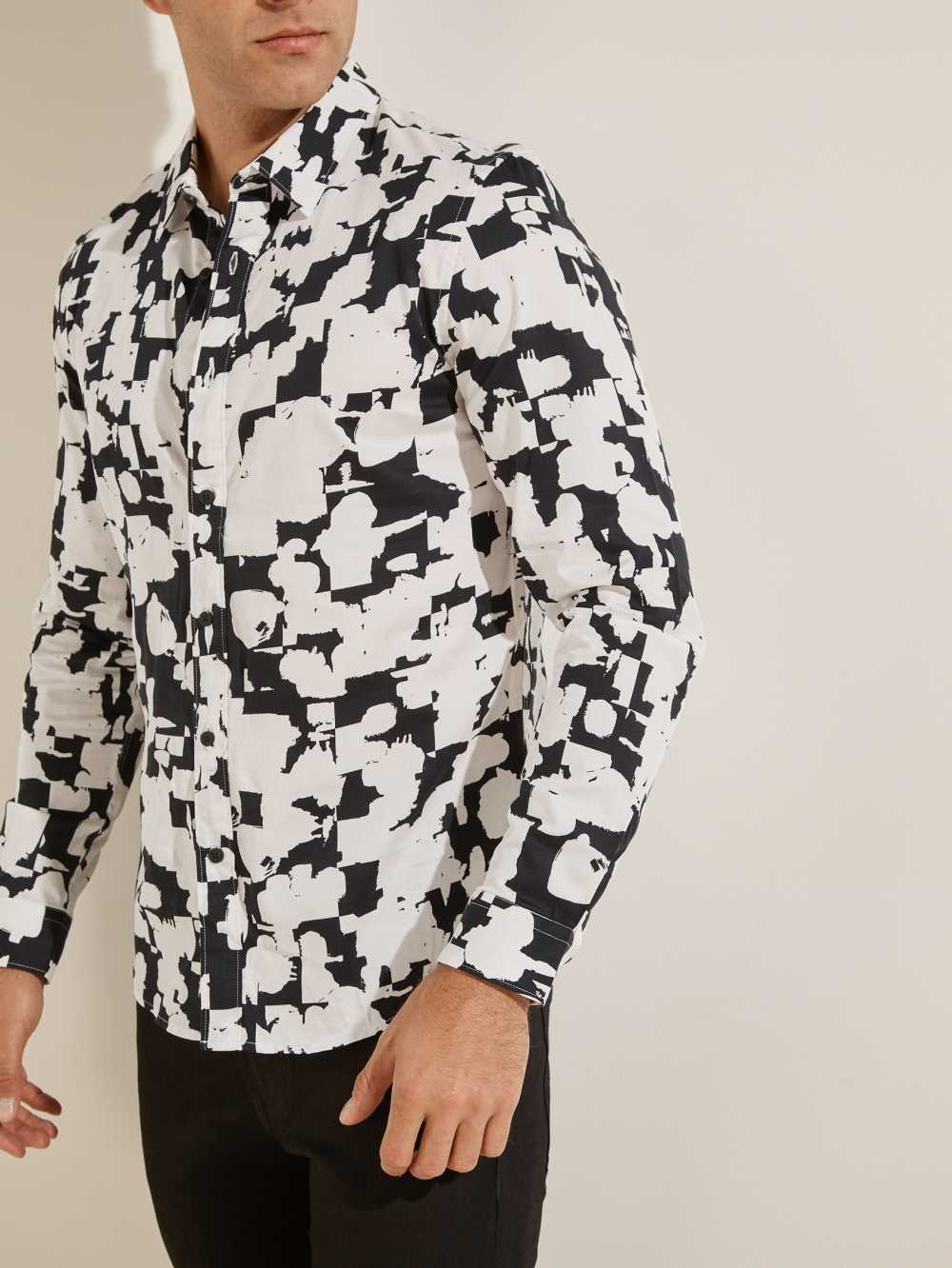 White Men's Guess Luxe Abstract Splatter Shirts Australia Sale | 128SIRFZD