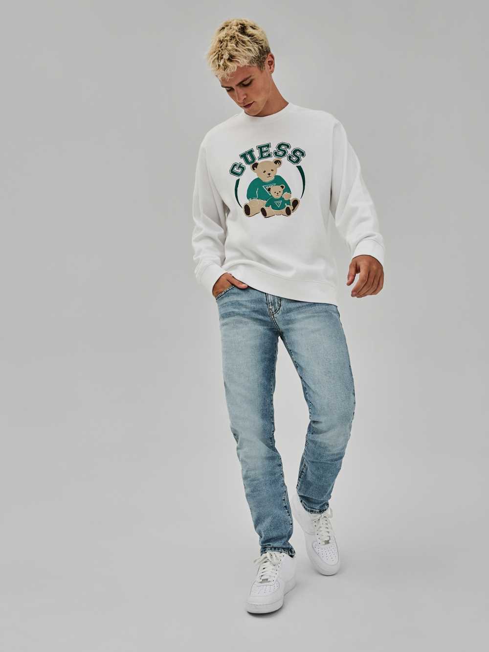 White Men's Guess Originals Bear Crewneck Sweatshirt Australia Sale | 819FOCLXV