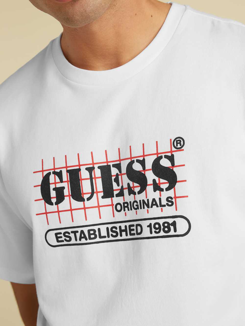 White Men's Guess Originals Grid T-shirt Australia Sale | 380MNOXPA