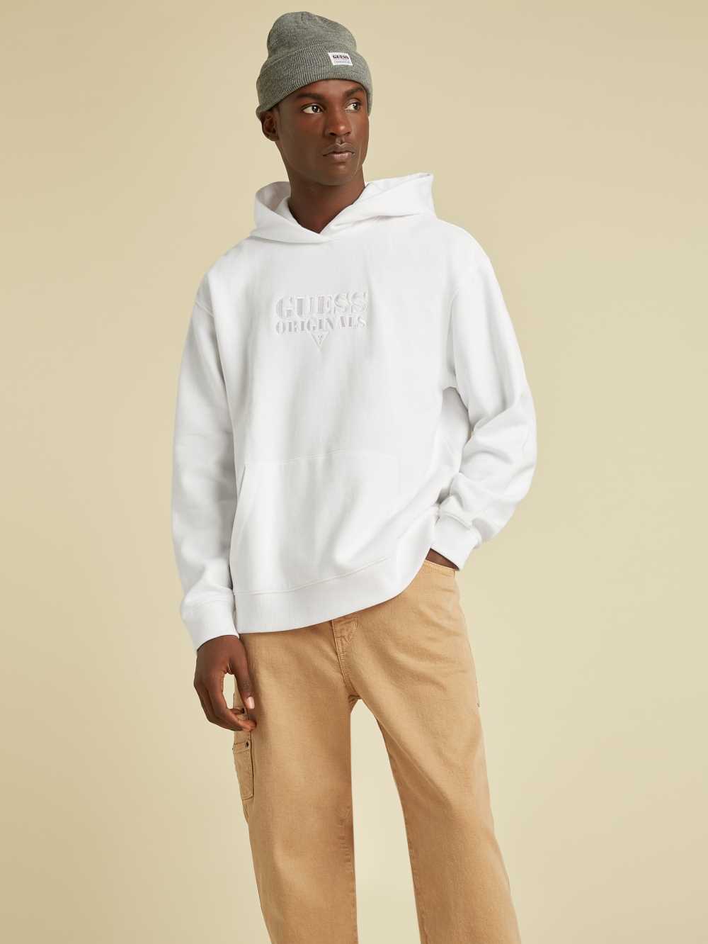 White Men's Guess Originals Kit Logo Hoodie Australia Sale | 043SBPXAO