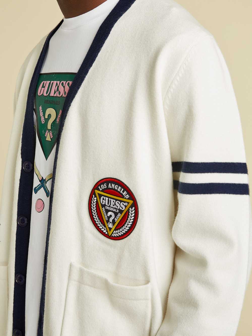 White Men's Guess Originals Logo Cardigan Australia Sale | 389NVRLEM