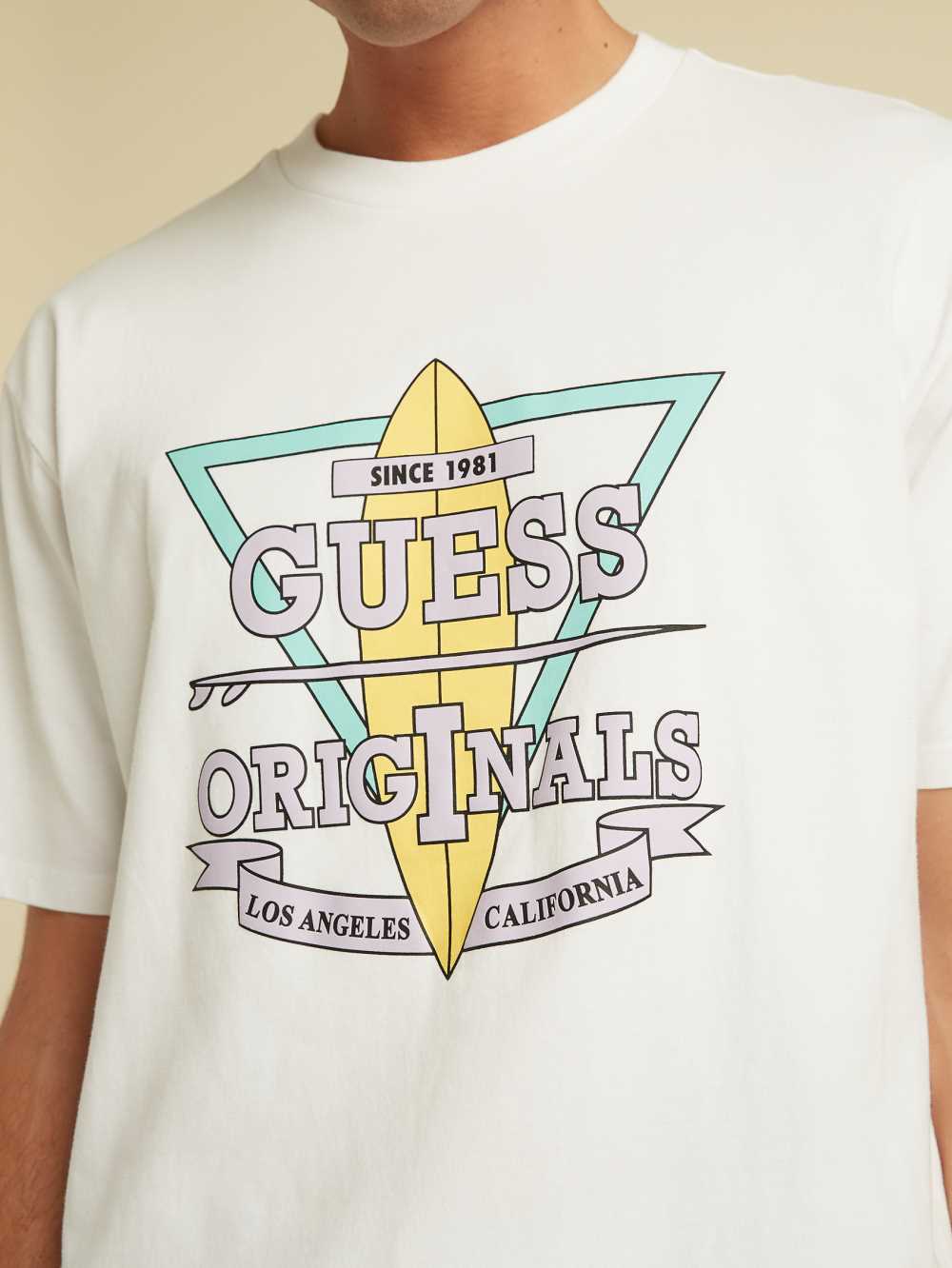 White Men's Guess Originals Logo T-shirt Australia Sale | 102WFHDRP