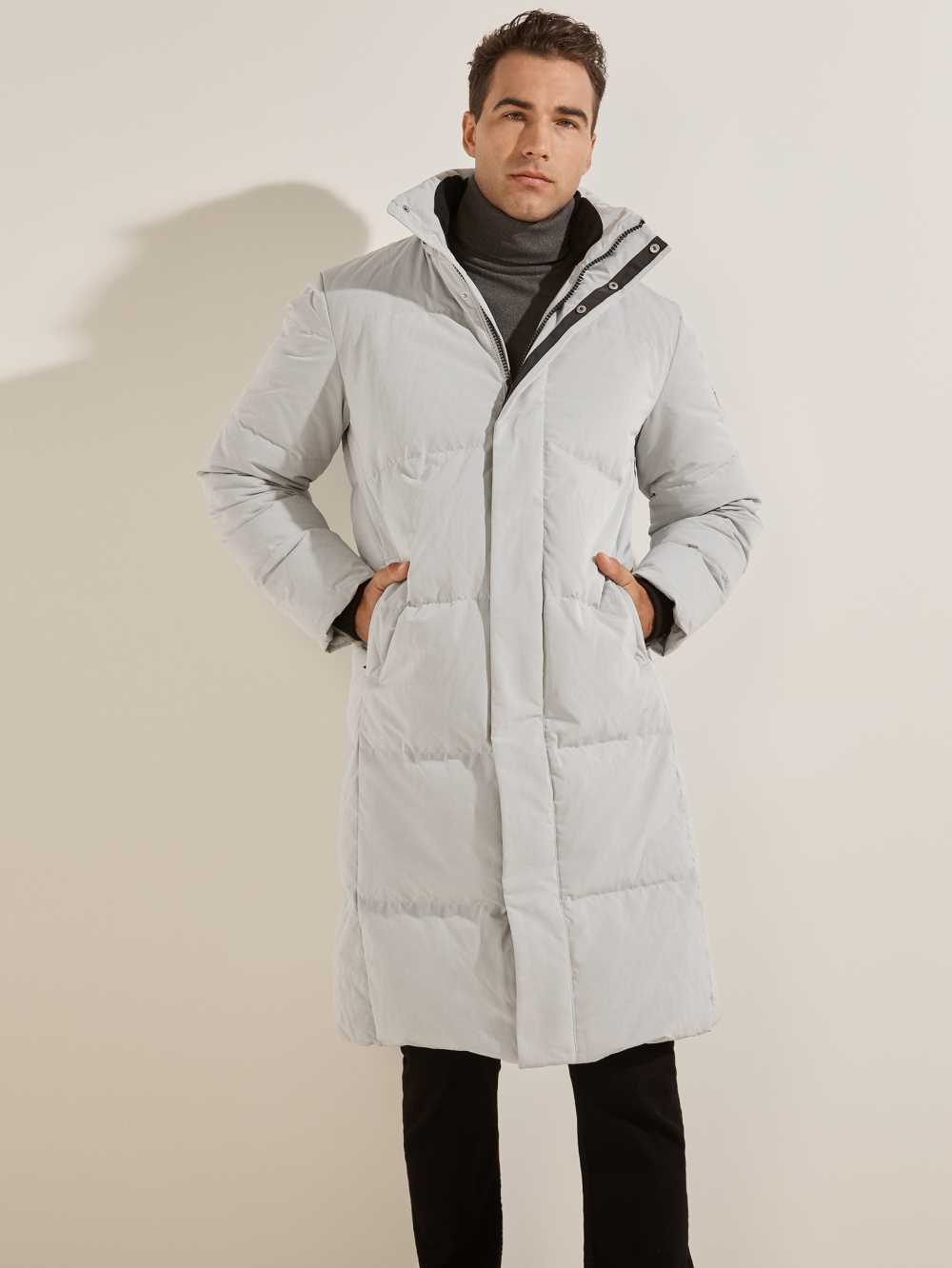 White Men's Guess Warm Touch Long Puffer Jackets Australia Sale | 531REXBNY