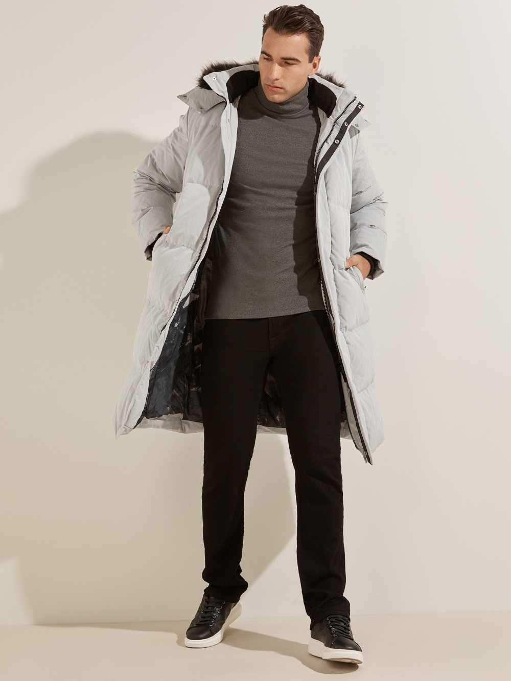 White Men's Guess Warm Touch Long Puffer Jackets Australia Sale | 531REXBNY