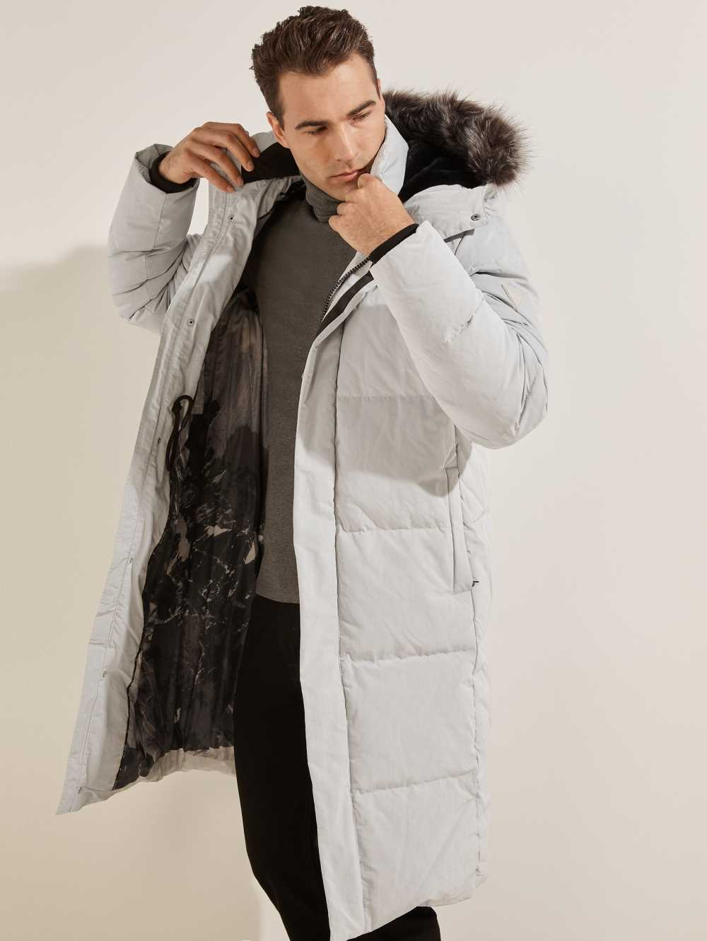 White Men's Guess Warm Touch Long Puffer Jackets Australia Sale | 531REXBNY