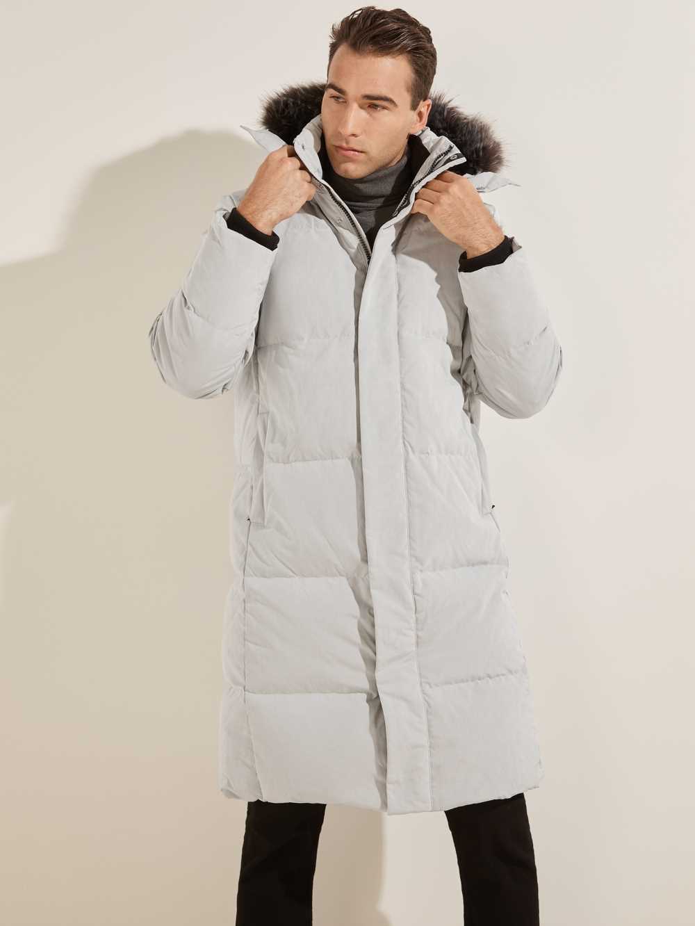 White Men's Guess Warm Touch Long Puffer Jackets Australia Sale | 531REXBNY