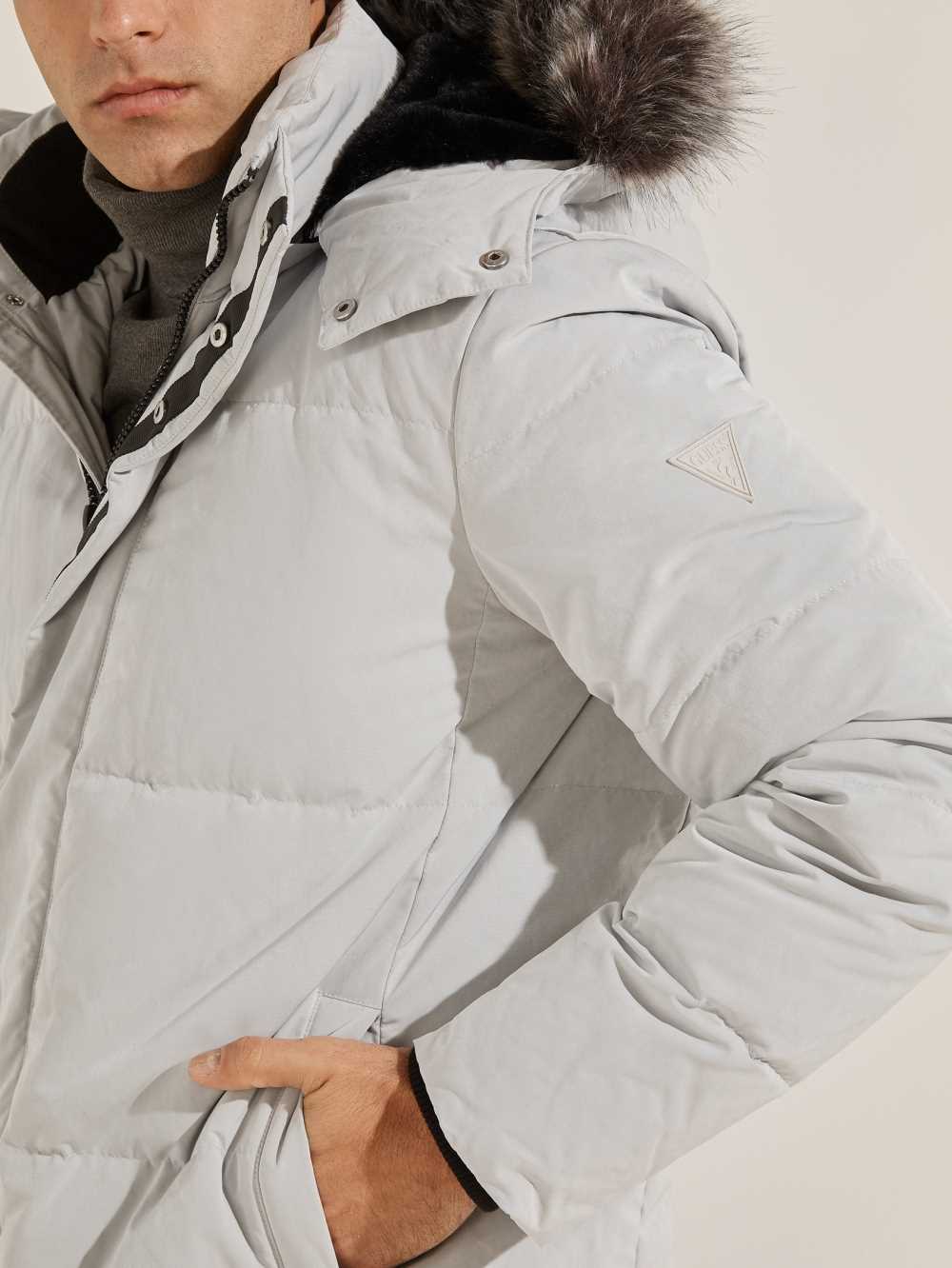 White Men's Guess Warm Touch Long Puffer Jackets Australia Sale | 531REXBNY