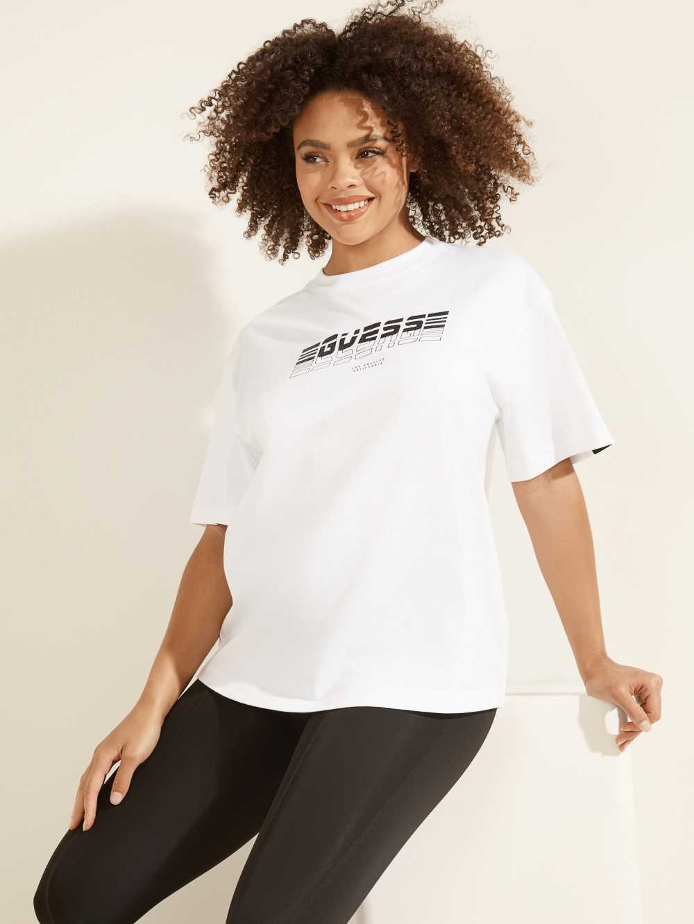 White Women\'s Guess Eco Dalya Logo T-shirt Australia Sale | 068TOZGVP