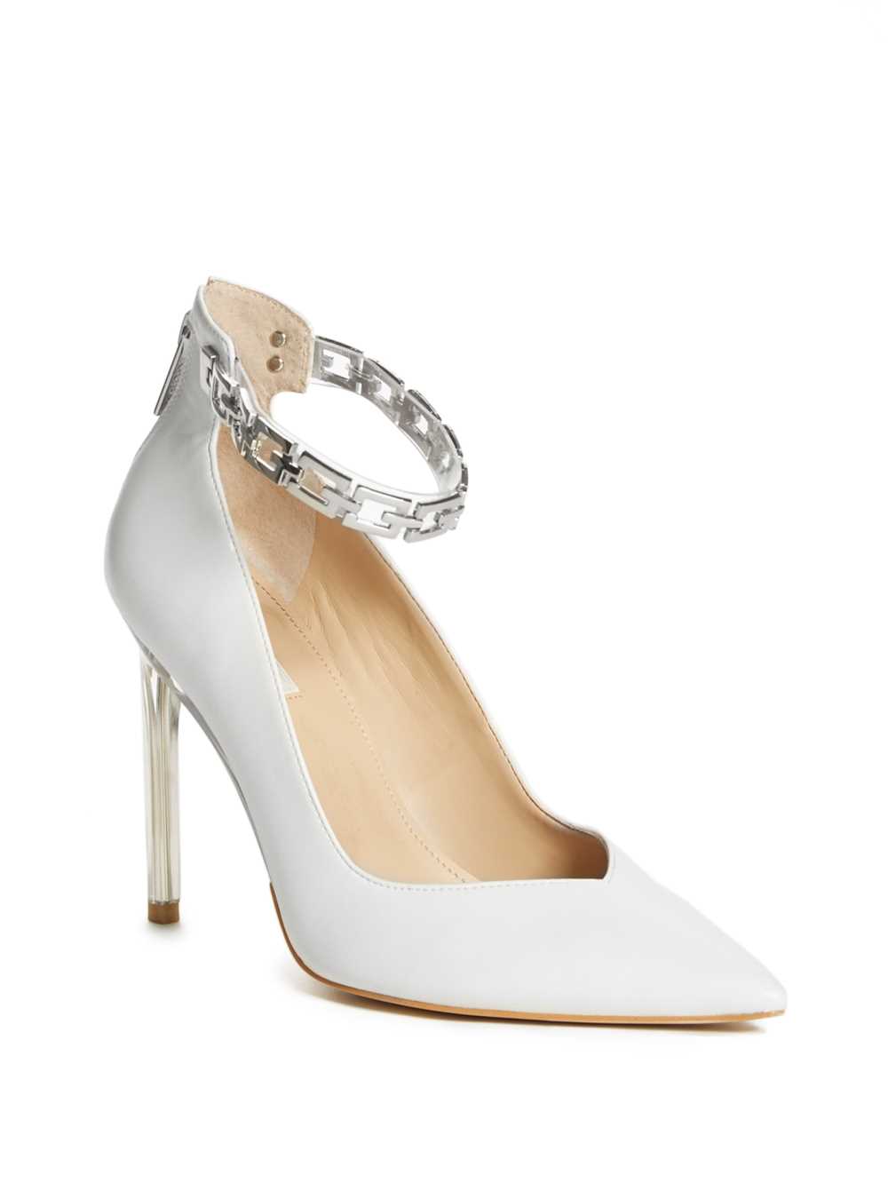 White Women\'s Guess G-Chain Ankle Strap Pumps Pumps Australia Sale | 459MPVTUQ