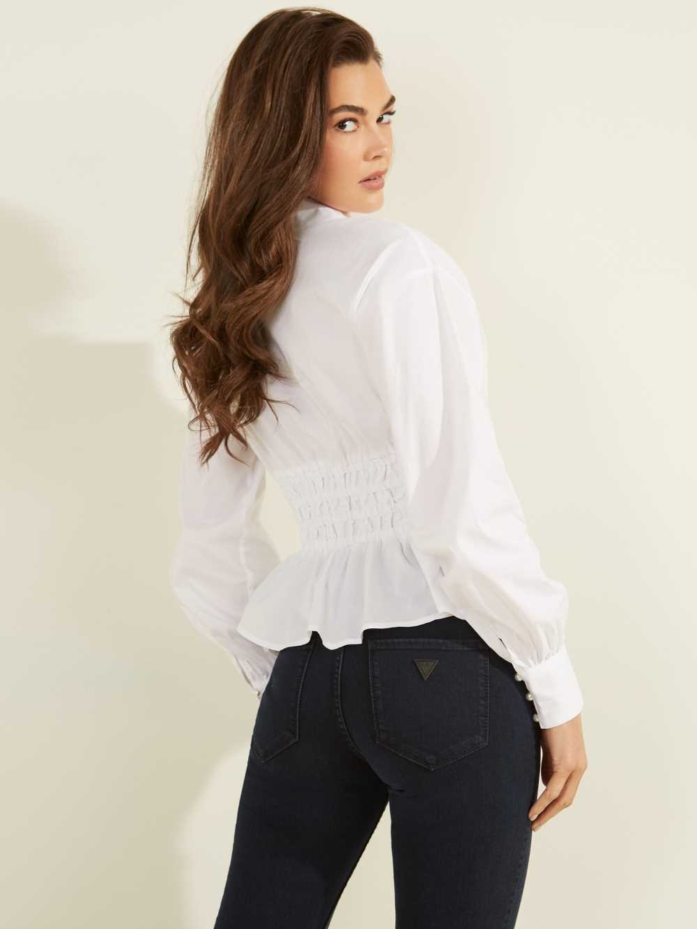 White Women's Guess Jane Shirred Blouse Australia Sale | 946MOITWS