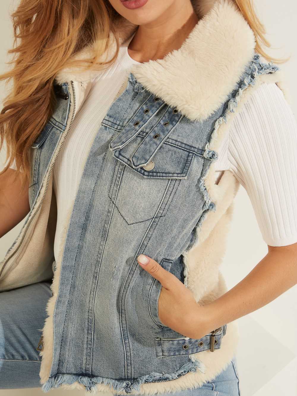 White Women's Guess Manola Denim Vest Australia Sale | 960IZJTUD