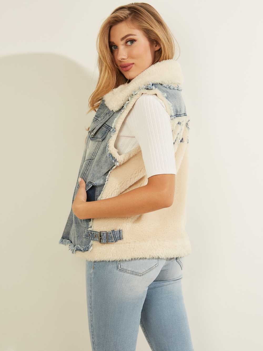 White Women's Guess Manola Denim Vest Australia Sale | 960IZJTUD