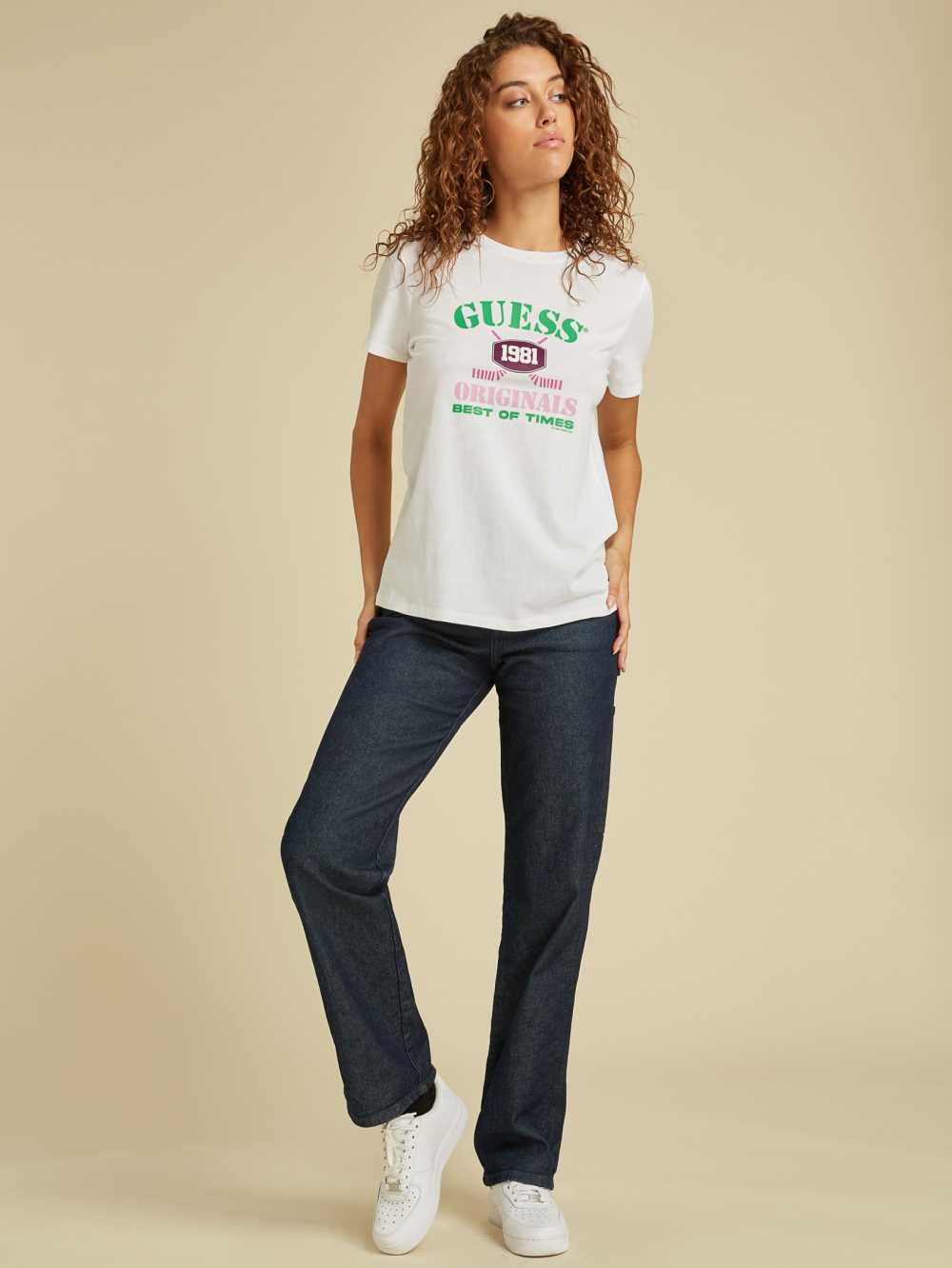 White Women's Guess Originals Easy Logo T-shirt Australia Sale | 651EQYNCL