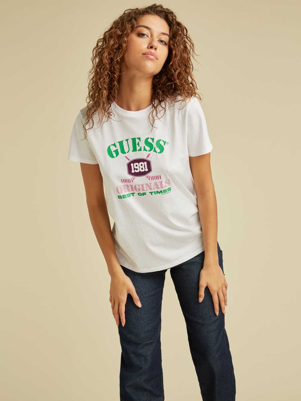 White Women\'s Guess Originals Easy Logo T-shirt Australia Sale | 651EQYNCL