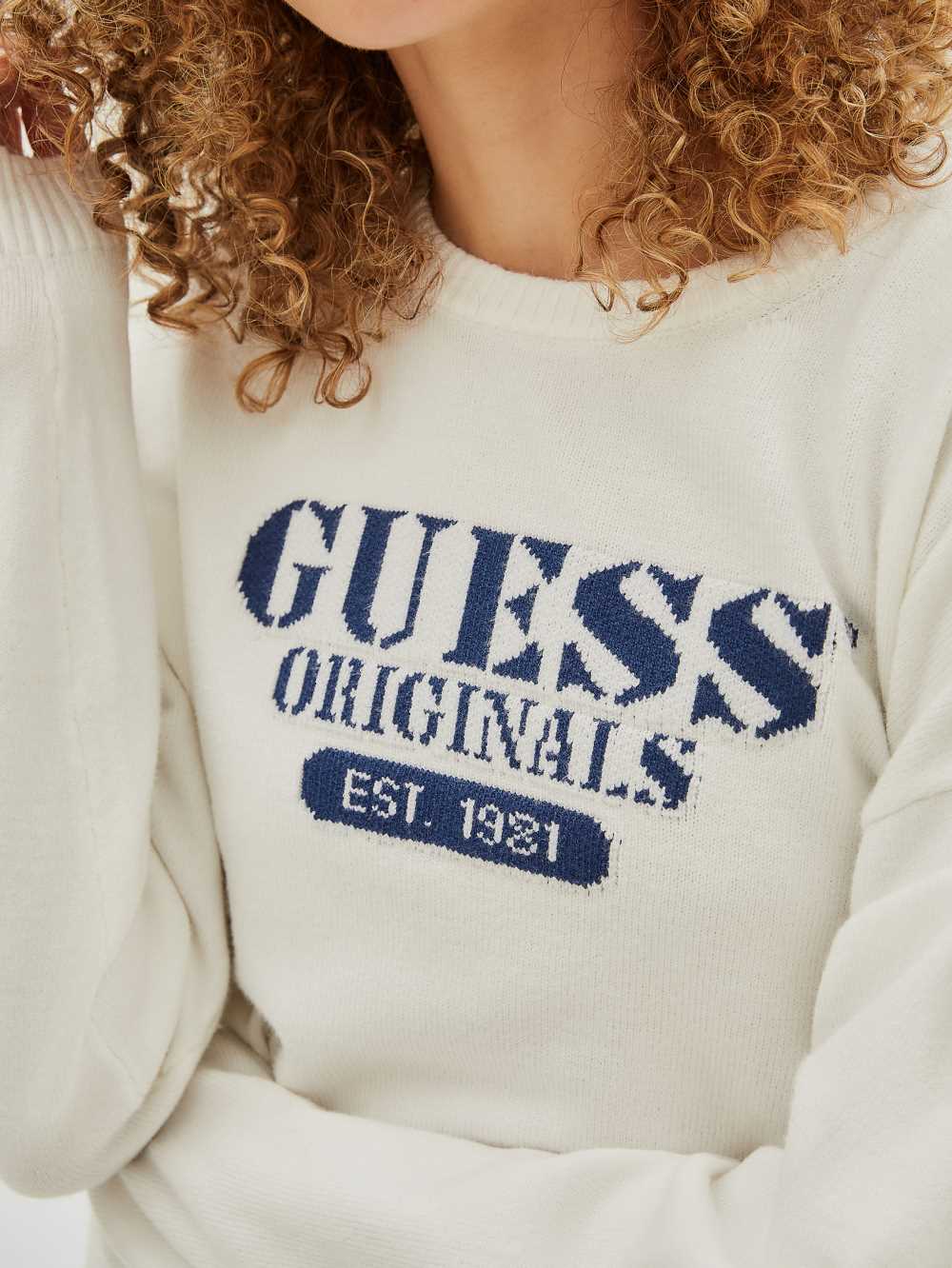 White Women's Guess Originals Logo Sweaters Australia Sale | 394ENSJBU