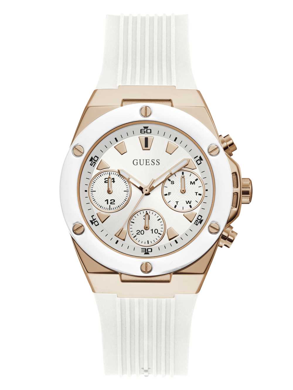 White Women\'s Guess Rose Gold-Tone And White Multifunction Watches Australia Sale | 079KXHJFG