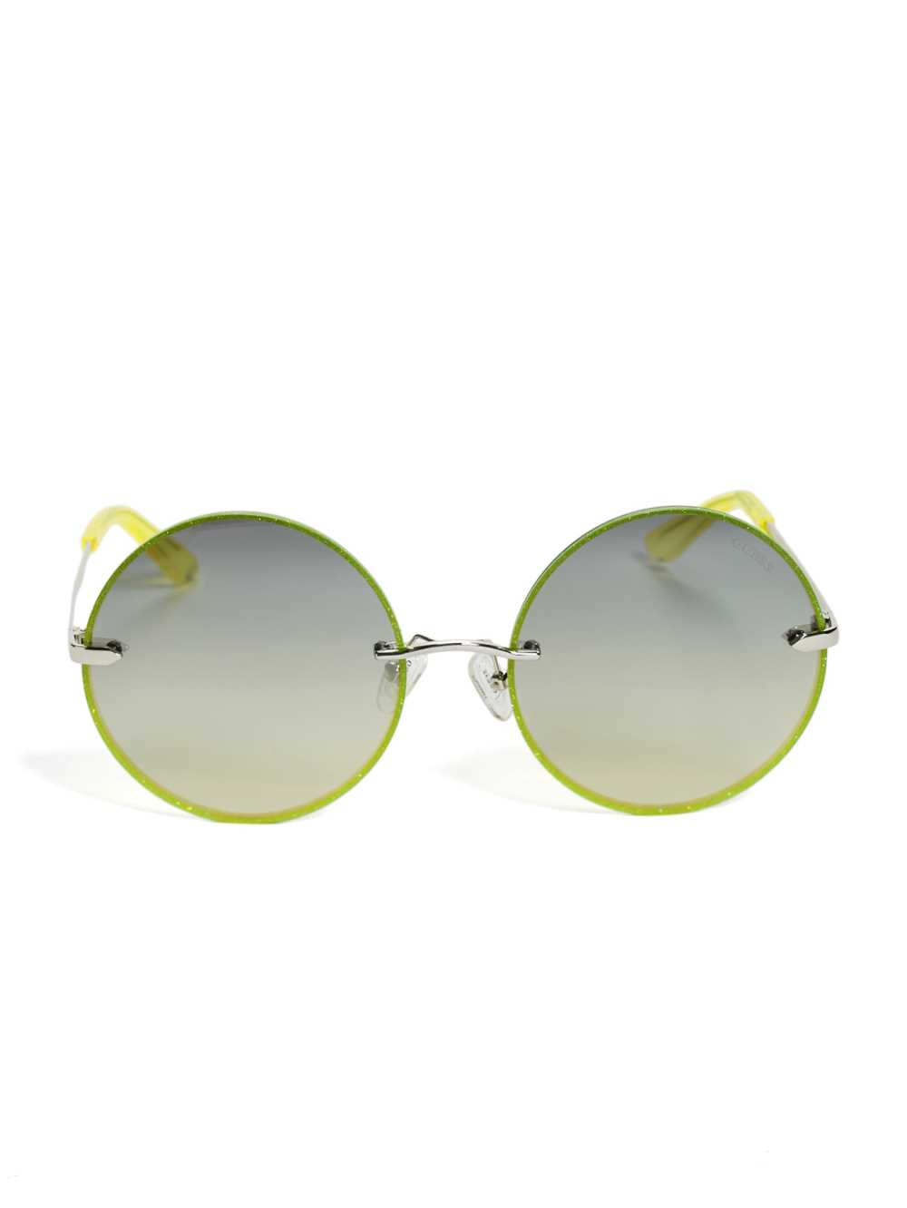 Yellow Women\'s Guess Greyson Glitter Trim Round Sunglasses Australia Sale | 084VPYTGS